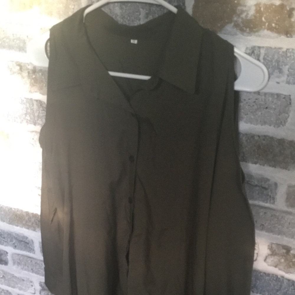Olive Green Cold Shoulder Button Down Blouse